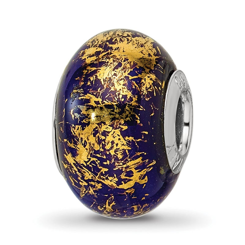 Sterling Silver Reflections Dark Blue W/Gold Foil Ceramic Bead