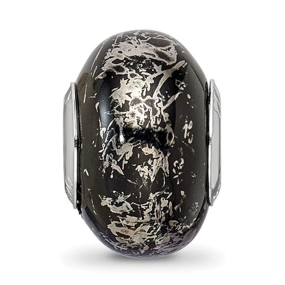 Sterling Silver Reflections Black W/Platinum Foil Ceramic Bead