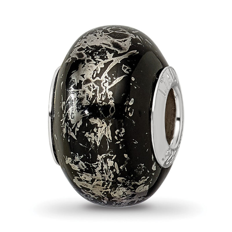 Sterling Silver Reflections Black W/Platinum Foil Ceramic Bead