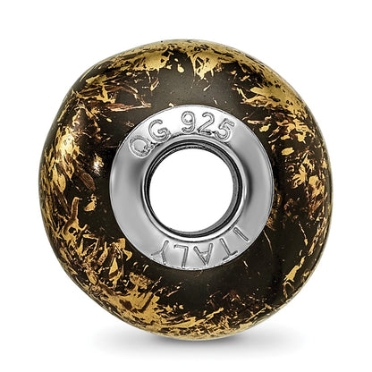 Sterling Silver Reflections Black W/Gold Foil Ceramic Bead