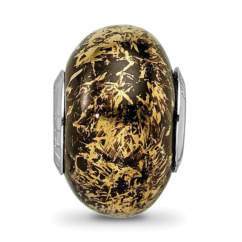 Sterling Silver Reflections Black W/Gold Foil Ceramic Bead