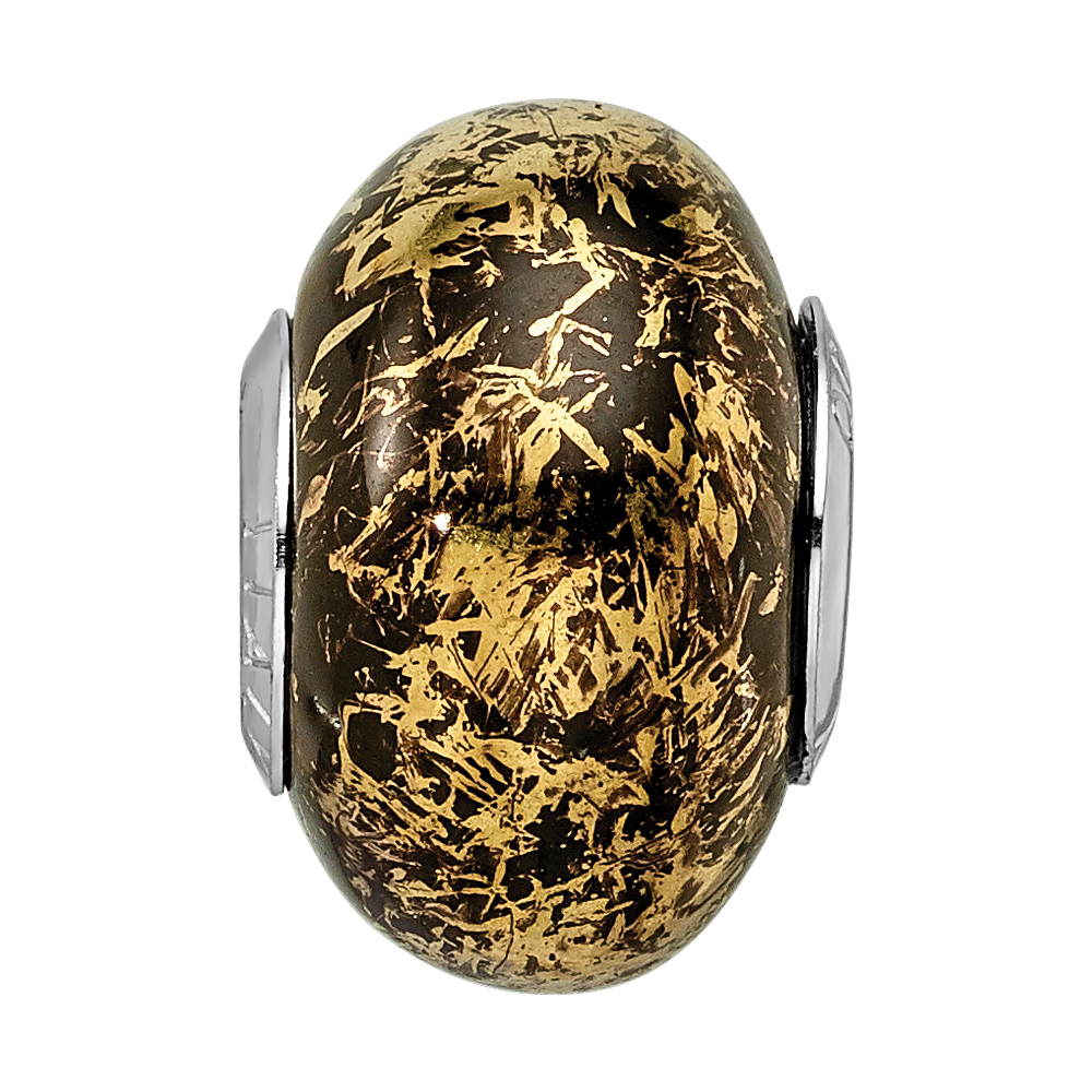 Sterling Silver Reflections Black W/Gold Foil Ceramic Bead