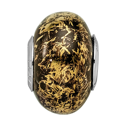 Sterling Silver Reflections Black W/Gold Foil Ceramic Bead