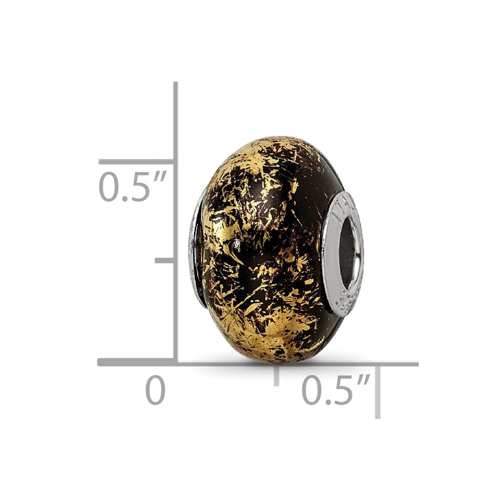 Sterling Silver Reflections Black W/Gold Foil Ceramic Bead