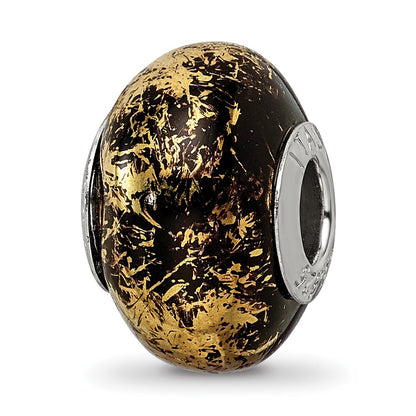 Sterling Silver Reflections Black W/Gold Foil Ceramic Bead
