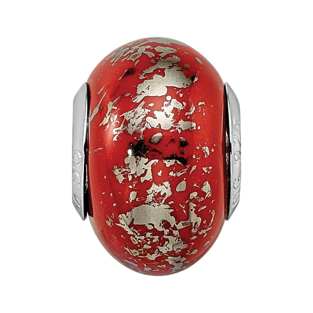 Sterling Silver Reflections Red W/Platinum Foil Ceramic Bead