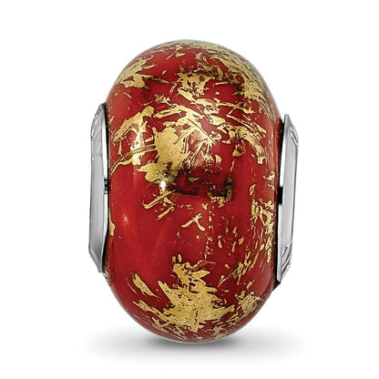 Sterling Silver Reflections Red W/Gold Foil Ceramic Bead