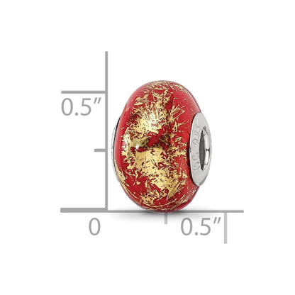 Sterling Silver Reflections Red W/Gold Foil Ceramic Bead