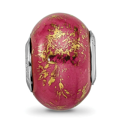 Sterling Silver Reflections Dark Pink W/Gold Foil Ceramic Bead