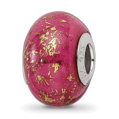 Sterling Silver Reflections Dark Pink W/Gold Foil Ceramic Bead