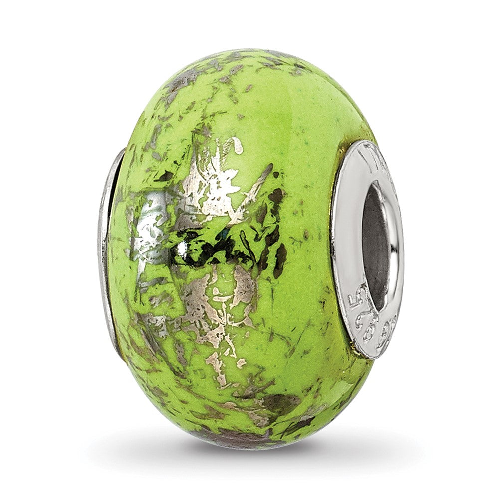 Sterling Silver Reflections Green W/Platinum Foil Ceramic Bead