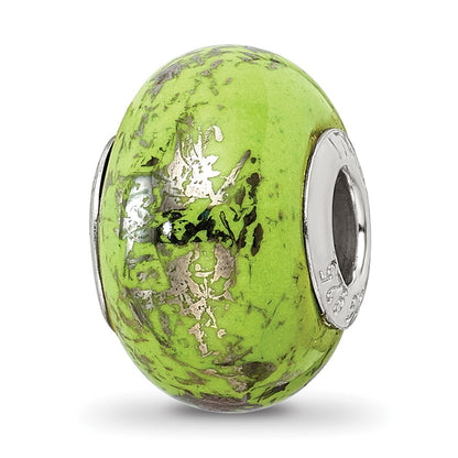 Sterling Silver Reflections Green W/Platinum Foil Ceramic Bead
