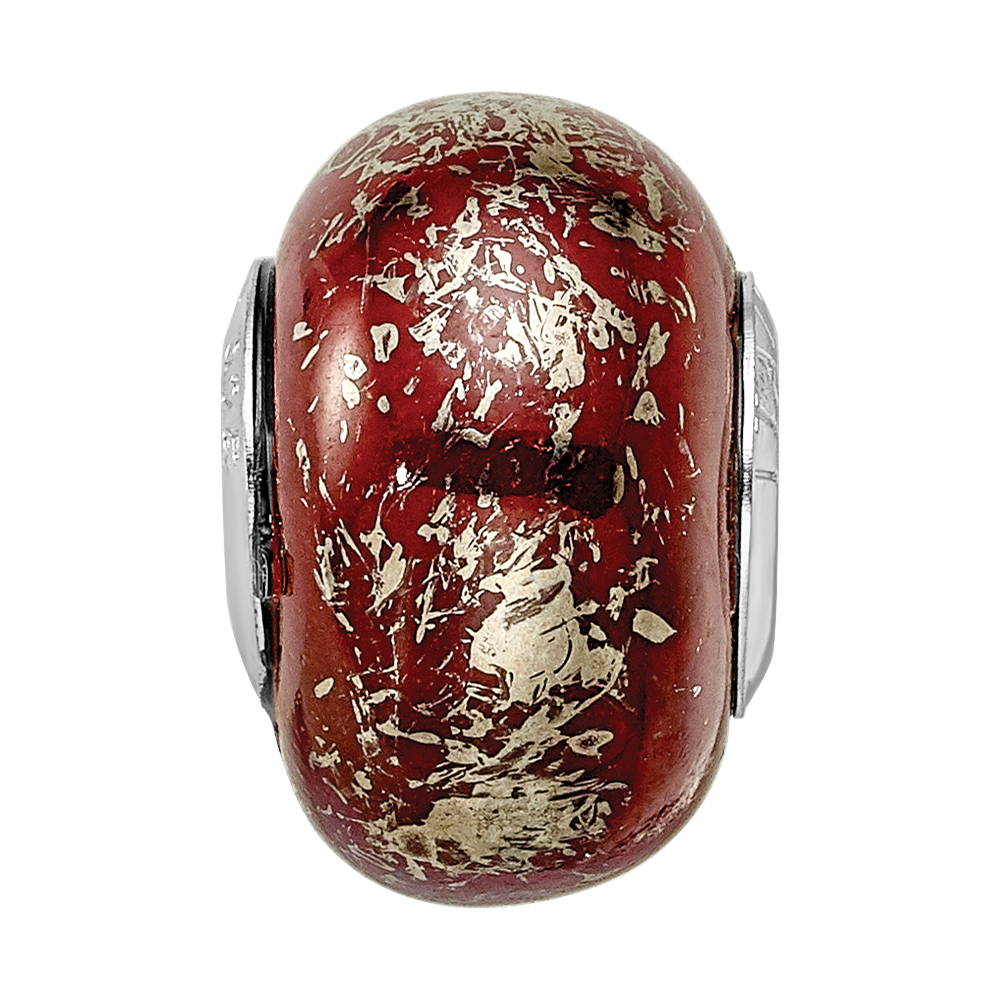 Sterling Silver Reflections Dark Red W/Platinum Foil Ceramic Bead