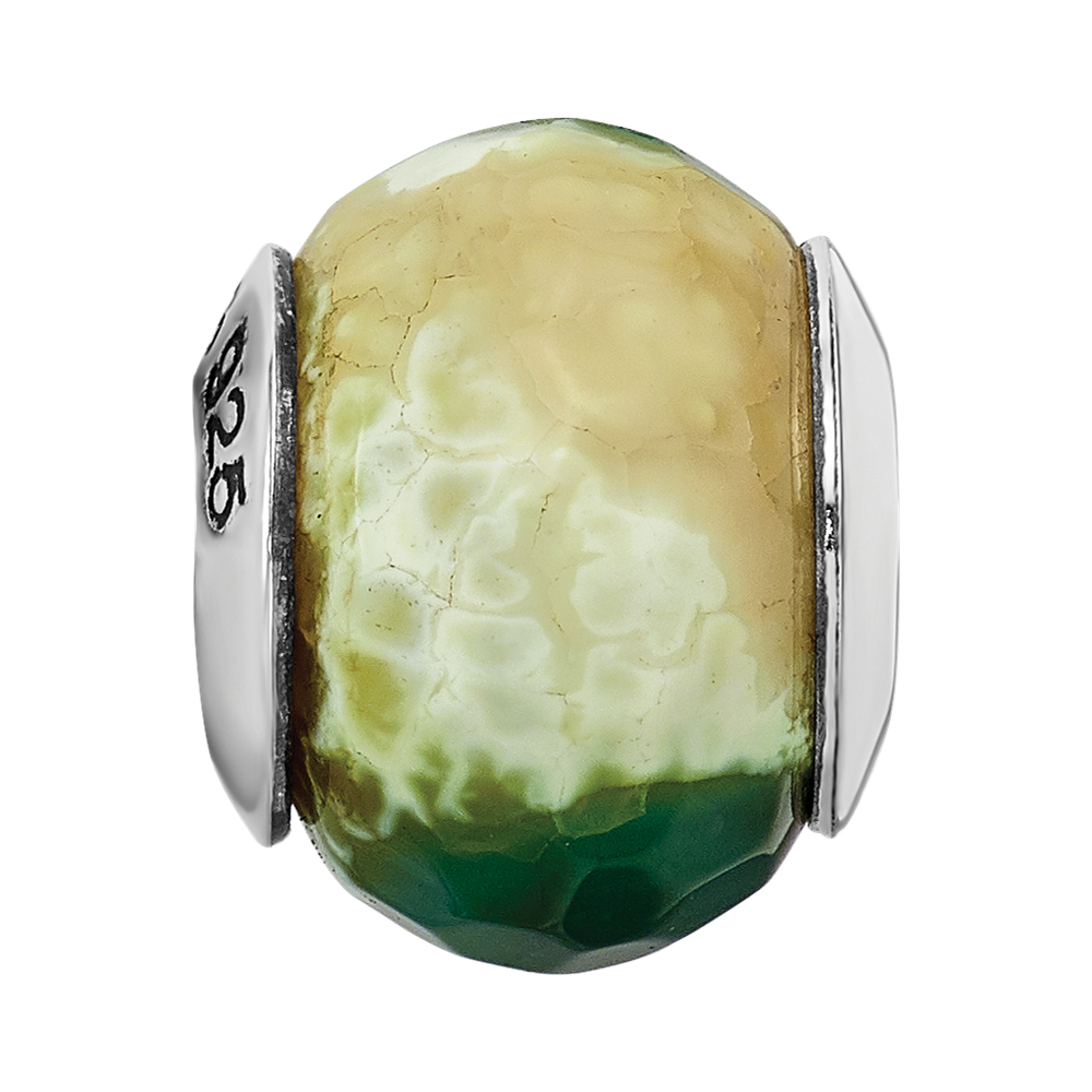Sterling Silver Reflections Green Cracked Agate W/Shell Stone Bead