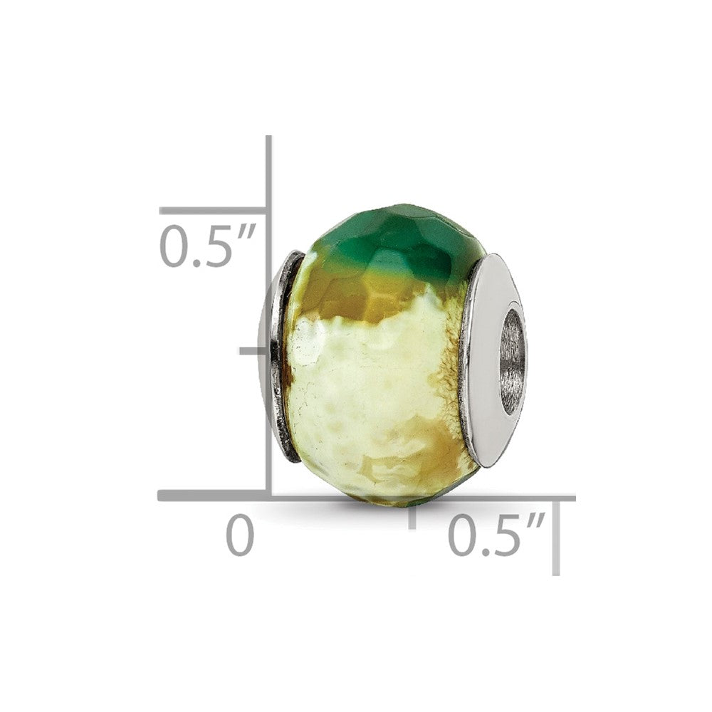 Sterling Silver Reflections Green Cracked Agate W/Shell Stone Bead