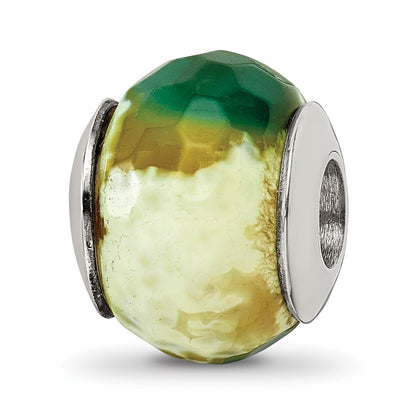 Sterling Silver Reflections Green Cracked Agate W/Shell Stone Bead