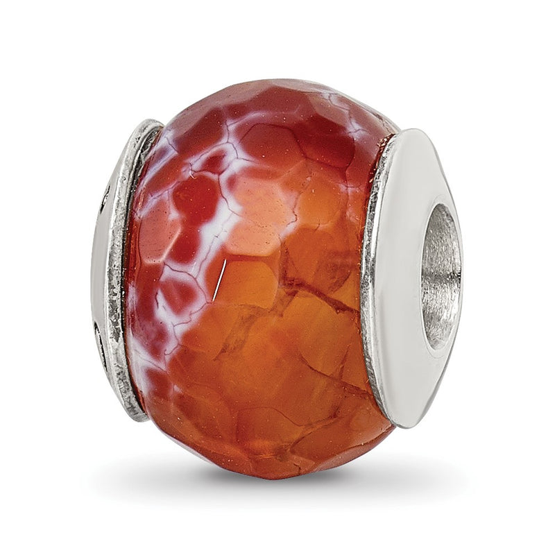 Sterling Silver Reflections Red Cracked Agate With Shell Stone Bead