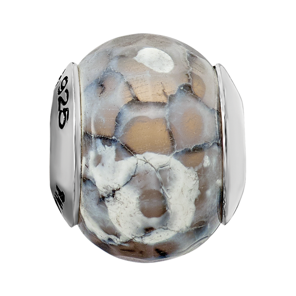Sterling Silver Reflections Grey Cracked Agate With Shell Stone Bead