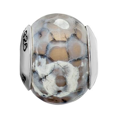 Sterling Silver Reflections Grey Cracked Agate With Shell Stone Bead