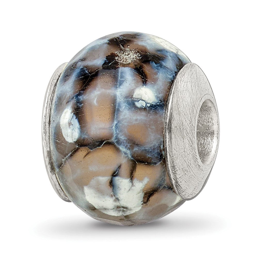 Sterling Silver Reflections Grey Cracked Agate With Shell Stone Bead