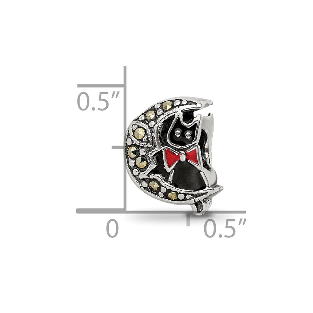 Sterling Silver Reflections Marcasite & Enameled Cat Moon Bead