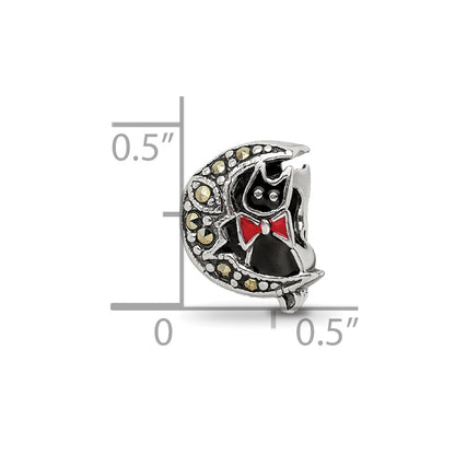 Sterling Silver Reflections Marcasite & Enameled Cat Moon Bead