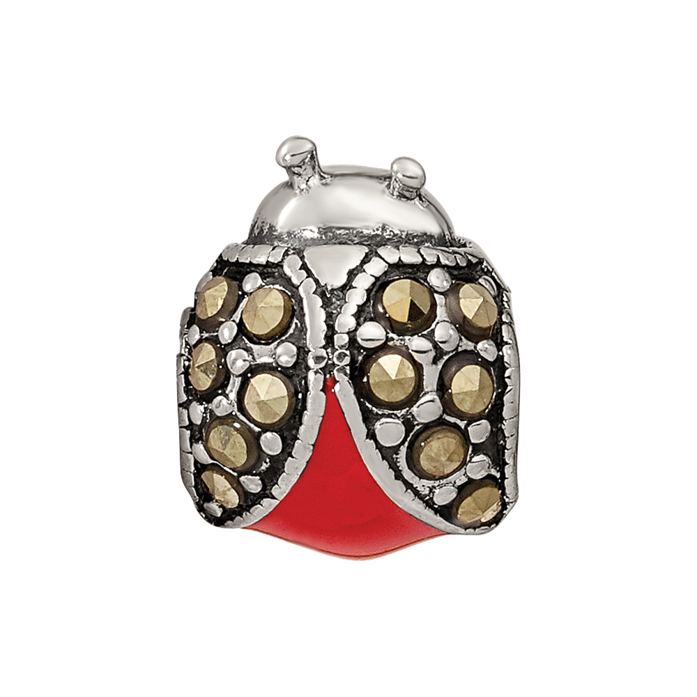 Sterling Silver Reflections Enameled & Marcasite Ladybug Bead