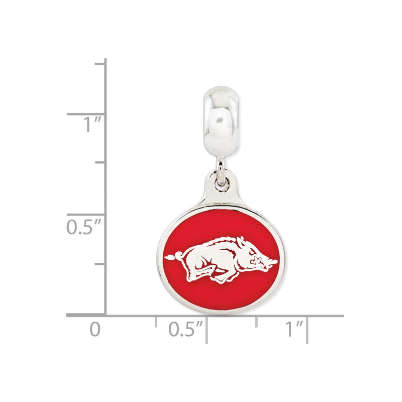 Sterling Silver University Of Arkansas Collegiate Enameled Dangle Bead