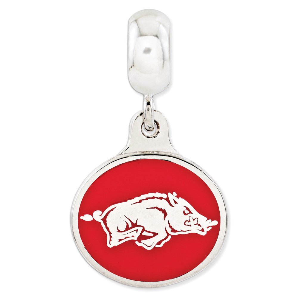 Sterling Silver University Of Arkansas Collegiate Enameled Dangle Bead