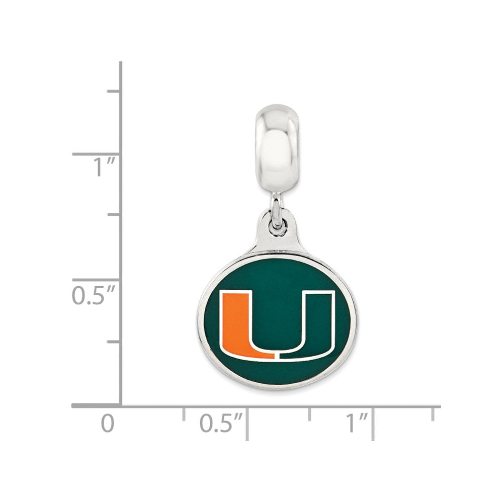 Sterling Silver University Of Miami Collegiate Enameled Dangle Bead