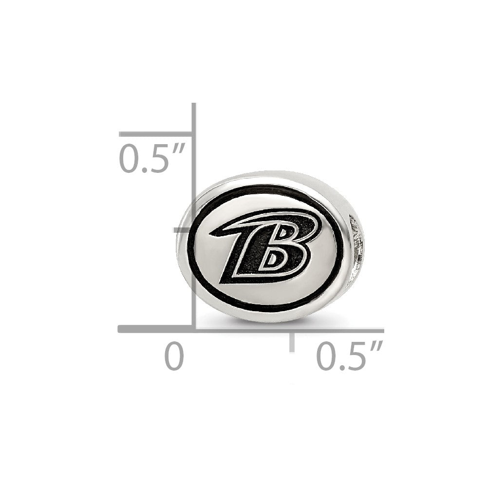 Sterling Silver Antiqued Baltimore Ravens Nfl Bead