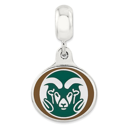 Sterling Silver Colorado State University Collegiate Enameled Dangle Bead