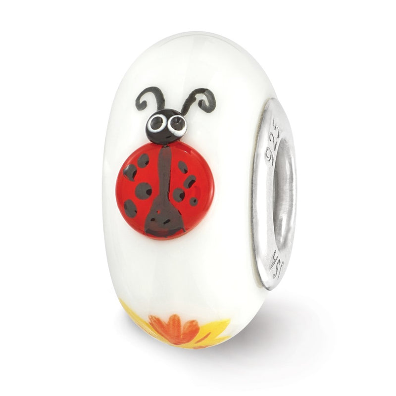Sterling Silver Ster.Silver Reflections Hand Painted Alpha Sigma Fenton Glass Bead