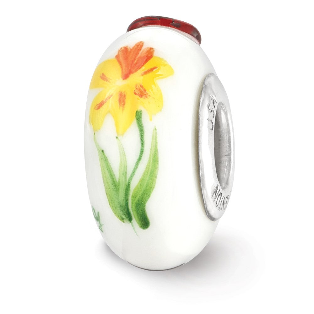 Sterling Silver Ster.Silver Reflections Hand Painted Alpha Sigma Fenton Glass Bead