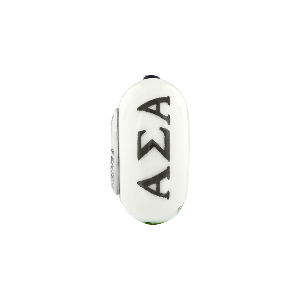 Sterling Silver Ster.Silver Reflections Hand Painted Alpha Sigma Fenton Glass Bead