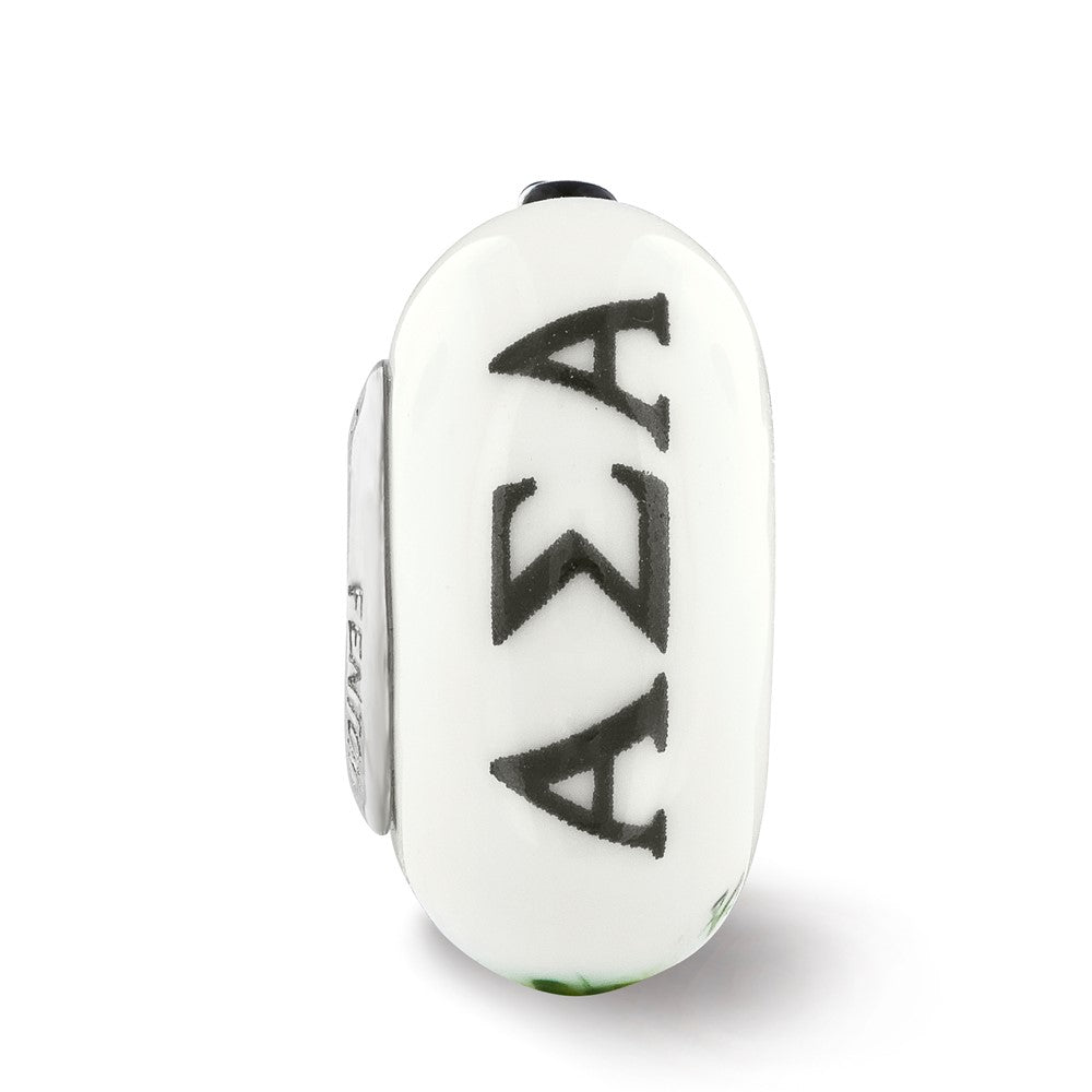 Sterling Silver Ster.Silver Reflections Hand Painted Alpha Sigma Fenton Glass Bead