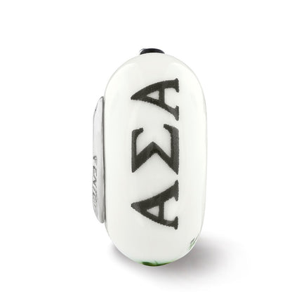 Sterling Silver Ster.Silver Reflections Hand Painted Alpha Sigma Fenton Glass Bead