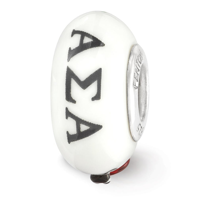 Sterling Silver Ster.Silver Reflections Hand Painted Alpha Sigma Fenton Glass Bead