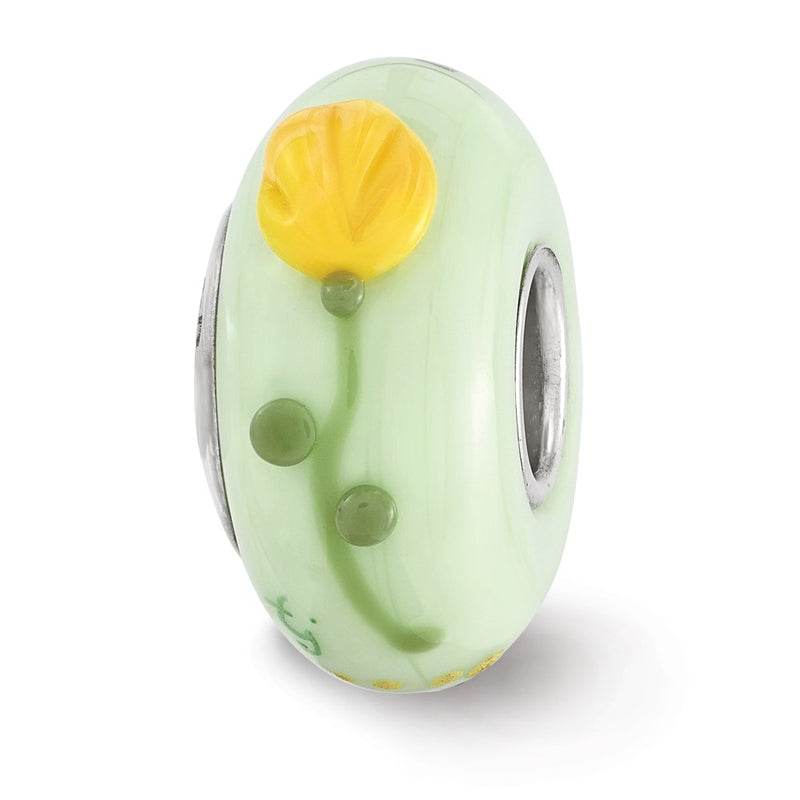 Sterling Silver Ster.Silver Reflections Hand Painted Alpha Sigma Tau Fenton Glass Bead