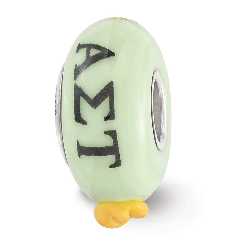 Sterling Silver Ster.Silver Reflections Hand Painted Alpha Sigma Tau Fenton Glass Bead