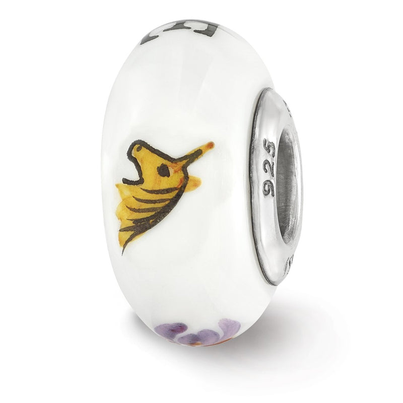 Sterling Silver Ster.Silver Reflections Hand Painted Delta Phi Epsilon Fenton Glass Bead