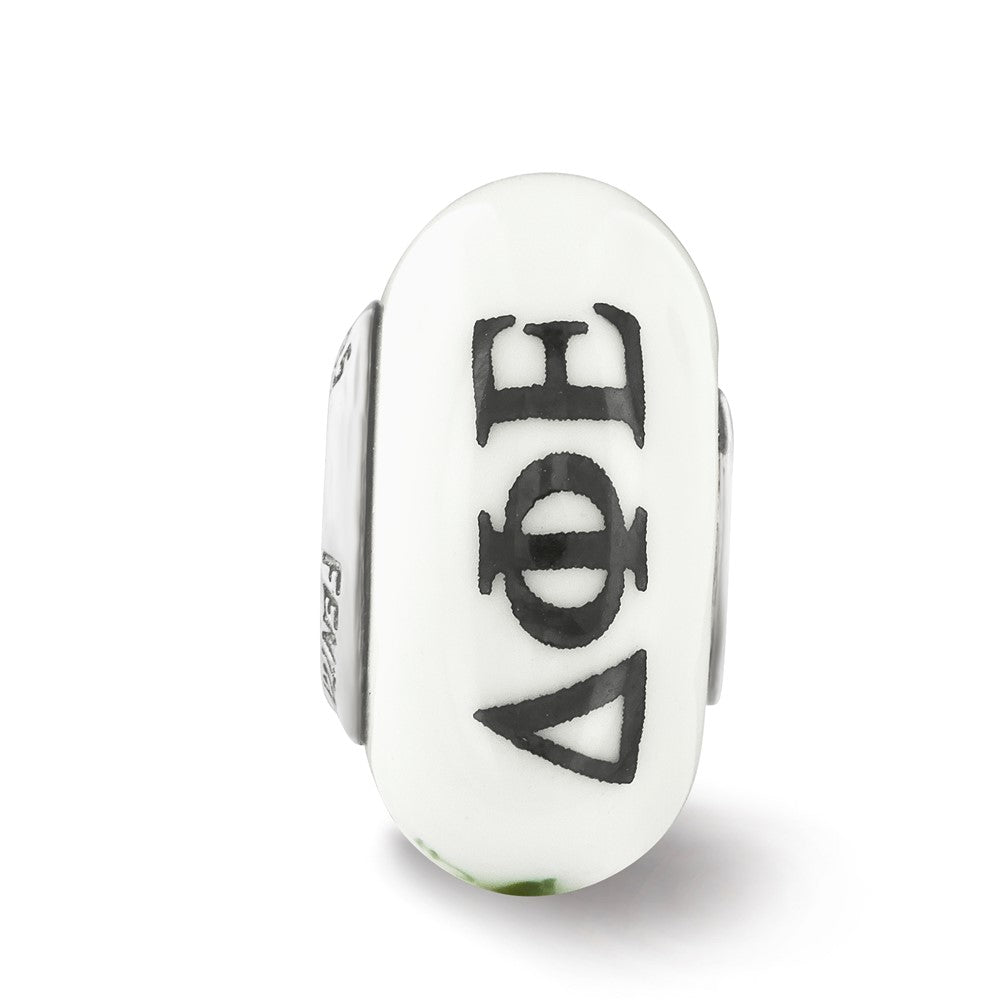 Sterling Silver Ster.Silver Reflections Hand Painted Delta Phi Epsilon Fenton Glass Bead