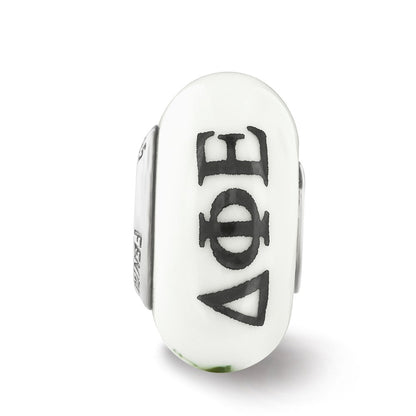 Sterling Silver Ster.Silver Reflections Hand Painted Delta Phi Epsilon Fenton Glass Bead