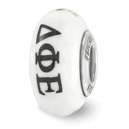 Sterling Silver Ster.Silver Reflections Hand Painted Delta Phi Epsilon Fenton Glass Bead