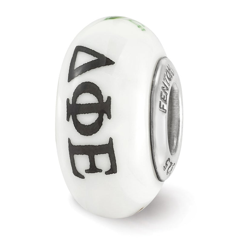 Sterling Silver Ster.Silver Reflections Hand Painted Delta Phi Epsilon Fenton Glass Bead