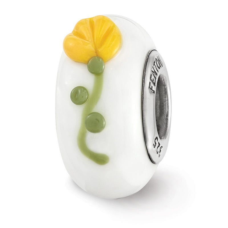 Sterling Silver Ster.Silver Reflections Hand Painted Phi Sigma Fenton Glass Bead