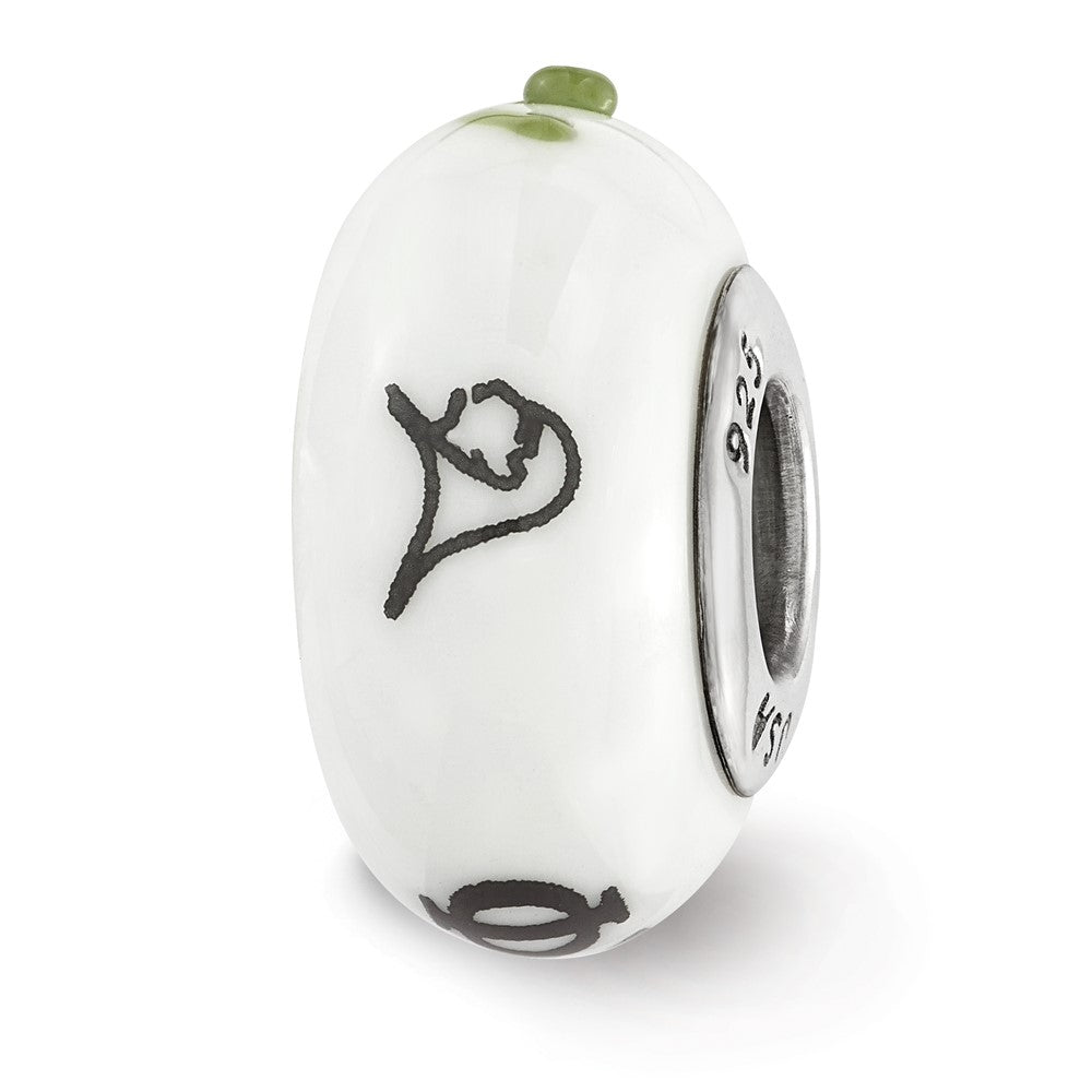 Sterling Silver Ster.Silver Reflections Hand Painted Phi Sigma Fenton Glass Bead