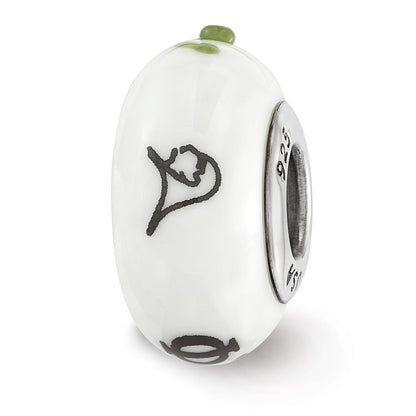 Sterling Silver Ster.Silver Reflections Hand Painted Phi Sigma Fenton Glass Bead
