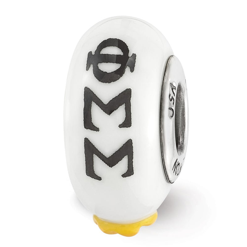 Sterling Silver Ster.Silver Reflections Hand Painted Phi Sigma Fenton Glass Bead