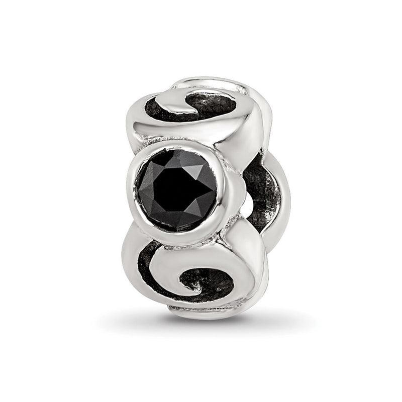 Sterling Silver Reflections Black Cz Bead